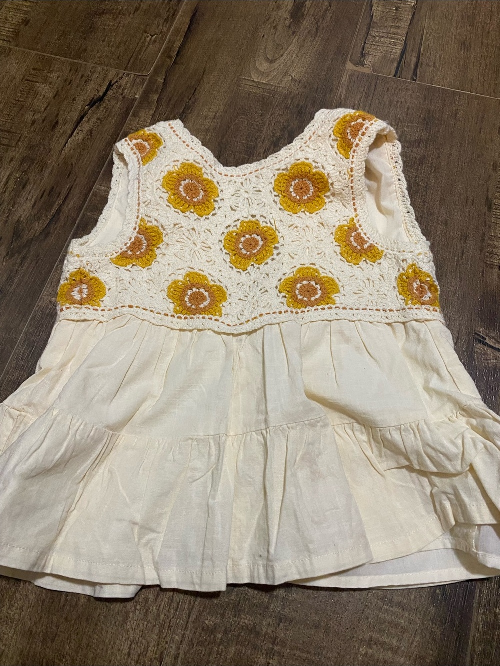C&C California Cream Crochet Tank with Yellow Flower Embroidery